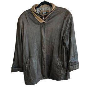 Remy Women’s Dark Brown Lambskin Leather Double Collar Jacket Size Medium